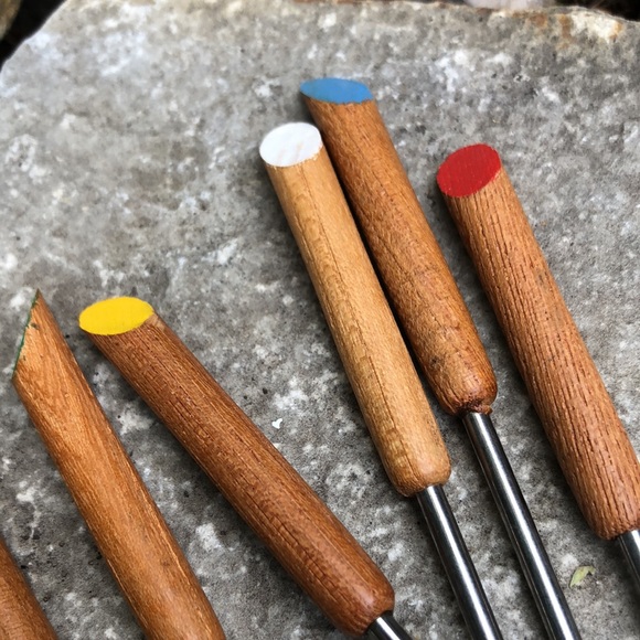 Set of Six Fondue Forks-Gently Used-Vintage Item-Wooden Handles - Picture 4 of 10